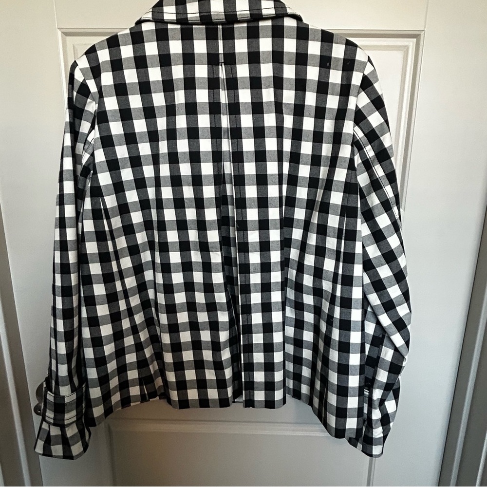 Ann Taylor Women's Black and White Plaid Pea Coat - Picture 2 of 6